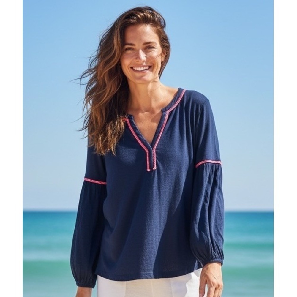 New Lilly Pulitzer Kalissa Knit Tunic Long Sleeve Navy Pink Size‎ XXS Shirt